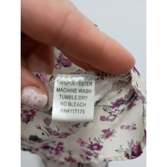 Cynthia Rowley Womens Top Size Small Ivory Purple Floral Chiffon Tulip Back - Picture 6 of 9